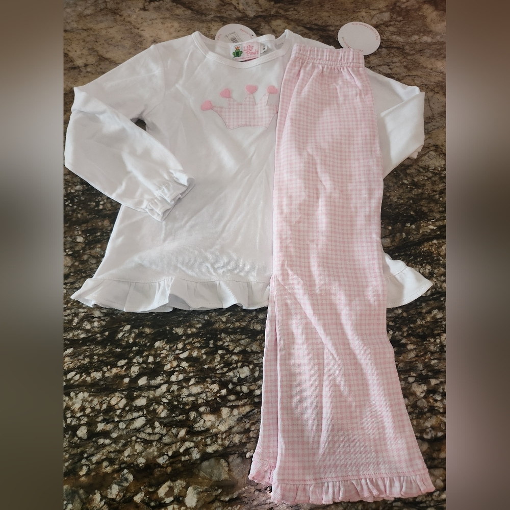 Charming Crown Kids Pajama Set - White and Pink